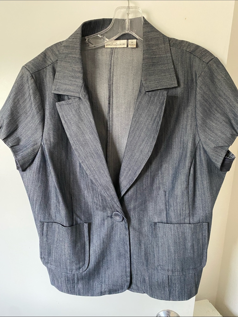 John Paul Richard Short-Sleeve denim Gray coverup short Blazer
